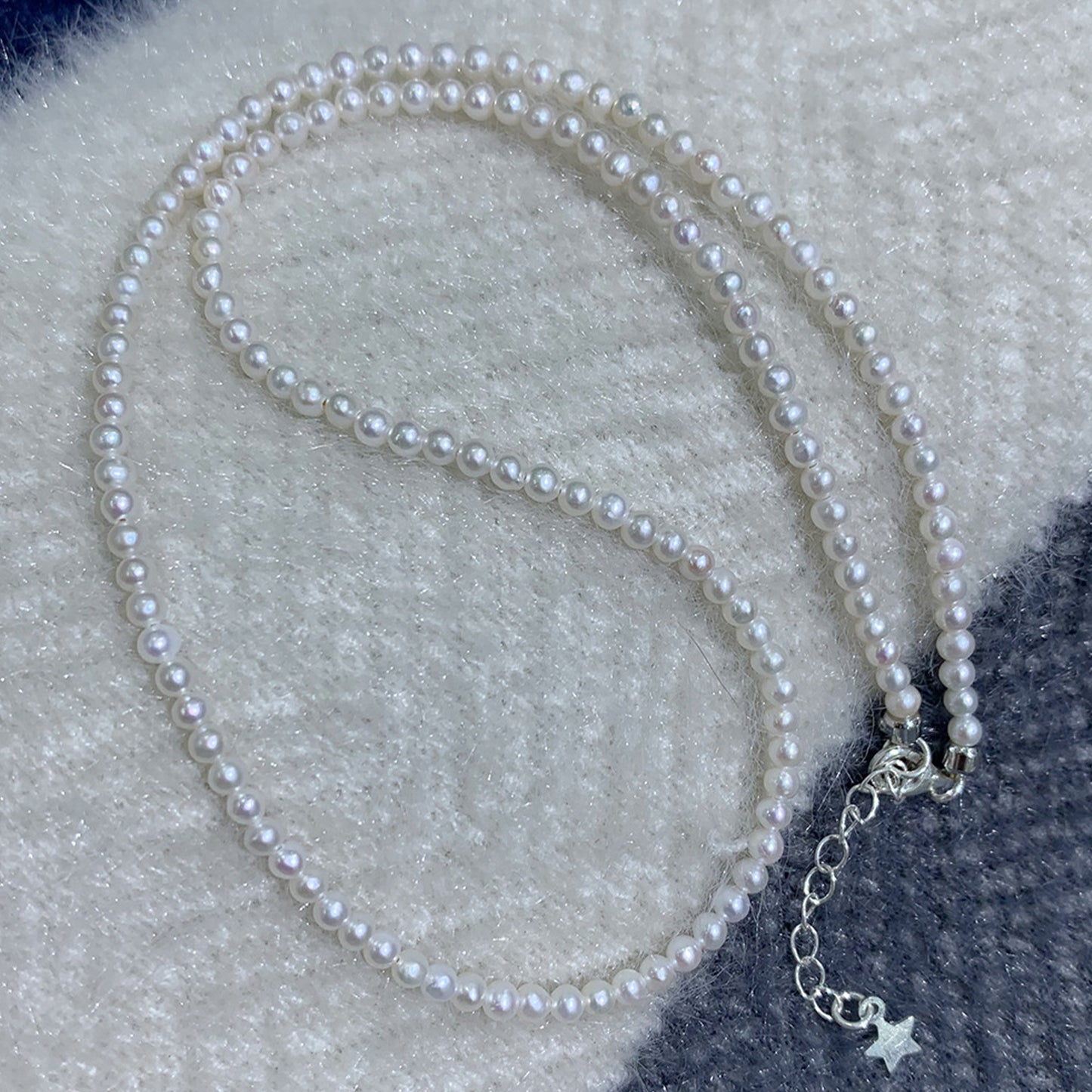 XL004 - Kisspearl Jewelry 3-4mm Genuine Freshwater Pearl Necklace in Sterling Silver