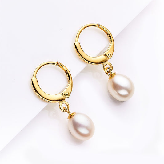 EH004 - Kisspearl Jewelry 7x9mm Rice Pearl Copper Earrings
