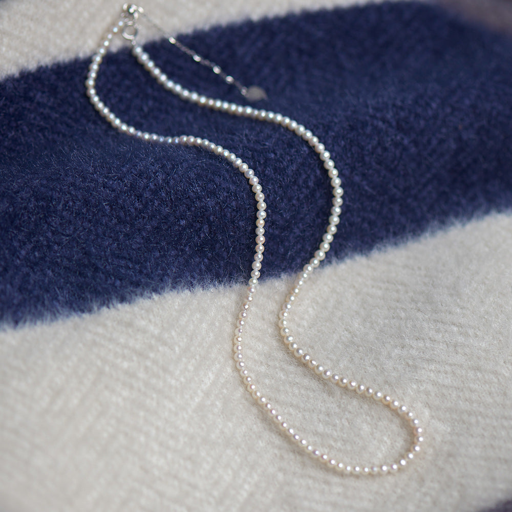 XL004 - Kisspearl Jewelry 3-4mm Genuine Freshwater Pearl Necklace in Sterling Silver
