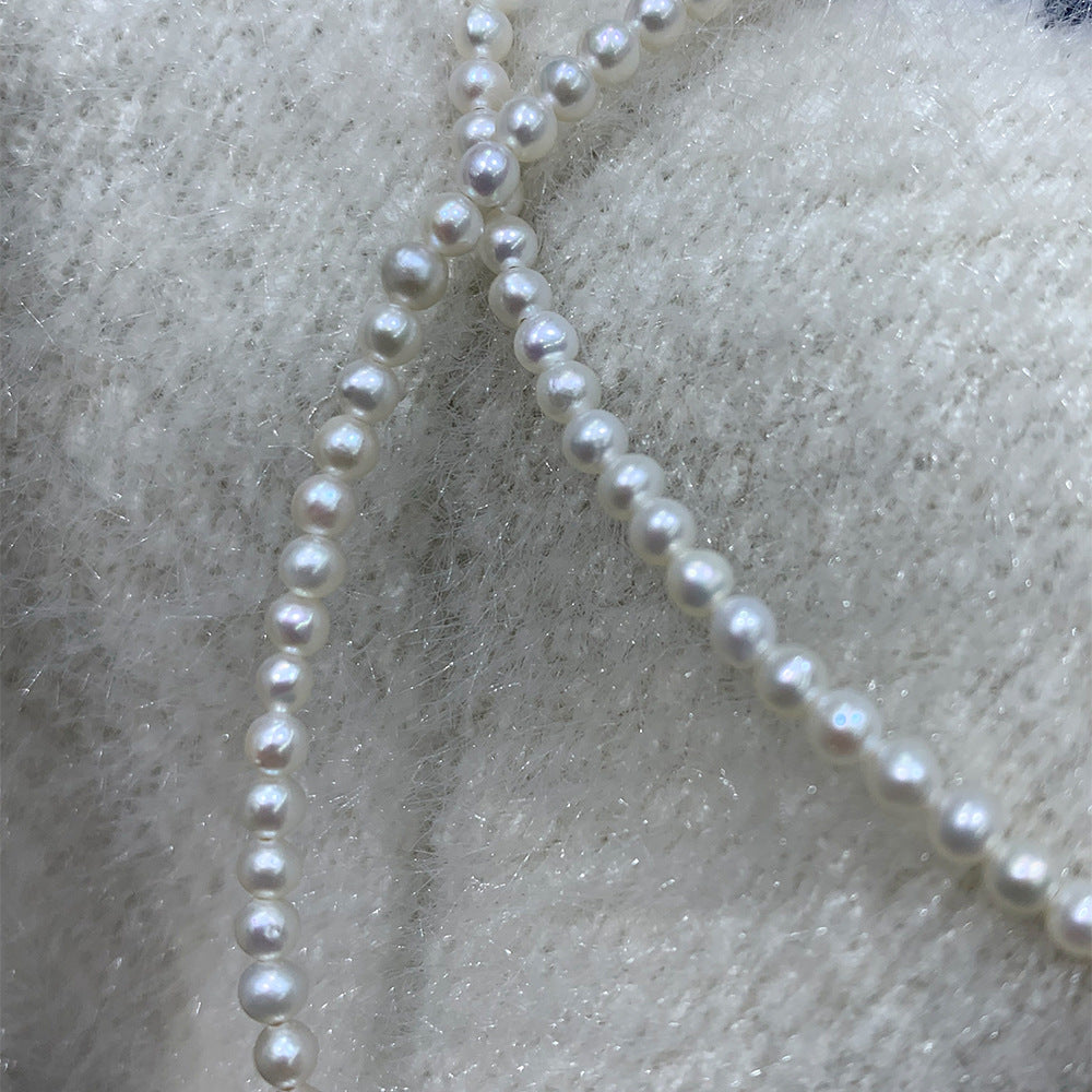 XL004 - Kisspearl Jewelry 3-4mm Genuine Freshwater Pearl Necklace in Sterling Silver