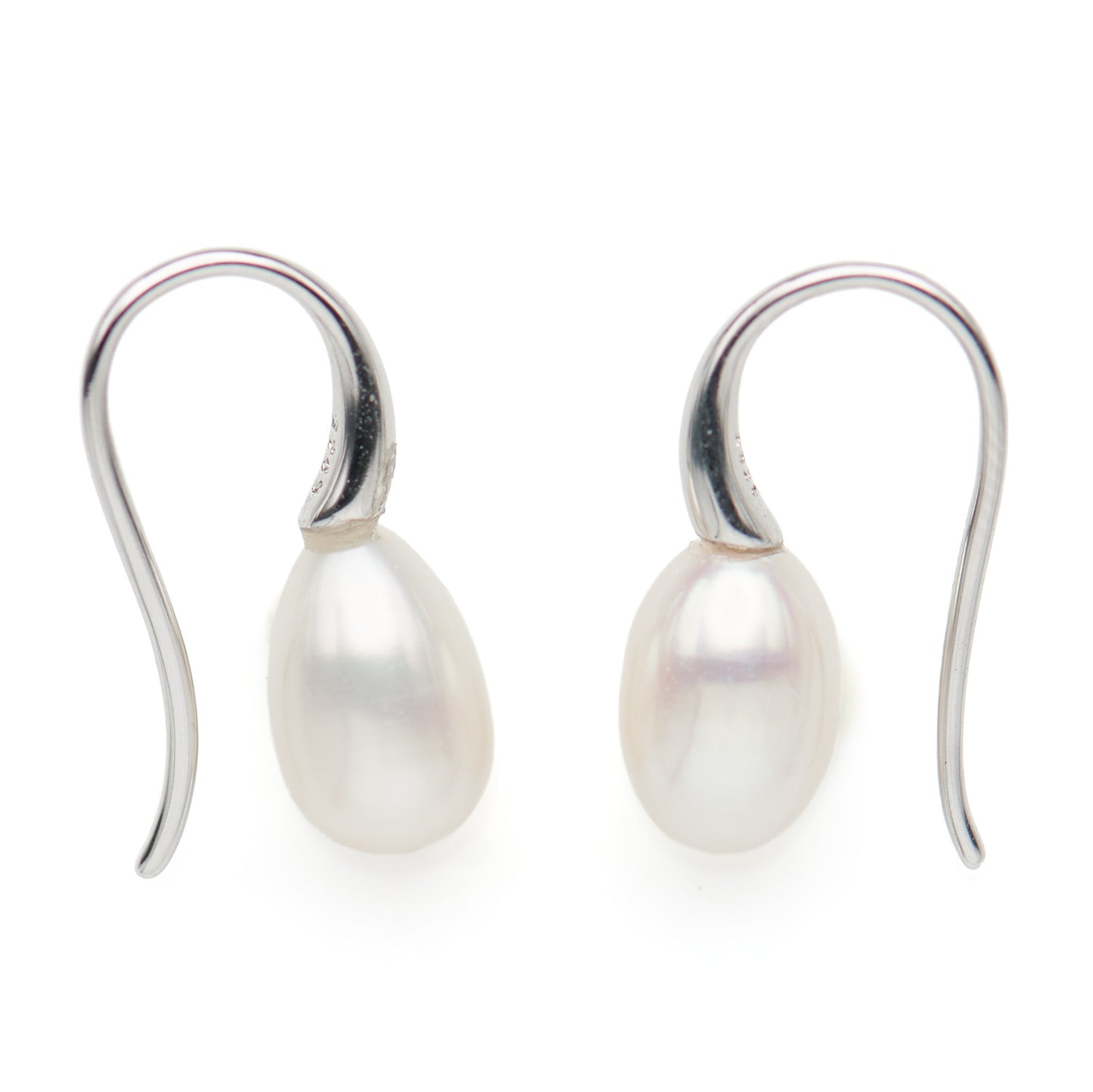 E412001 - Kisspearl Jewelry 7x10mm Rice Pearl Silver Earrings