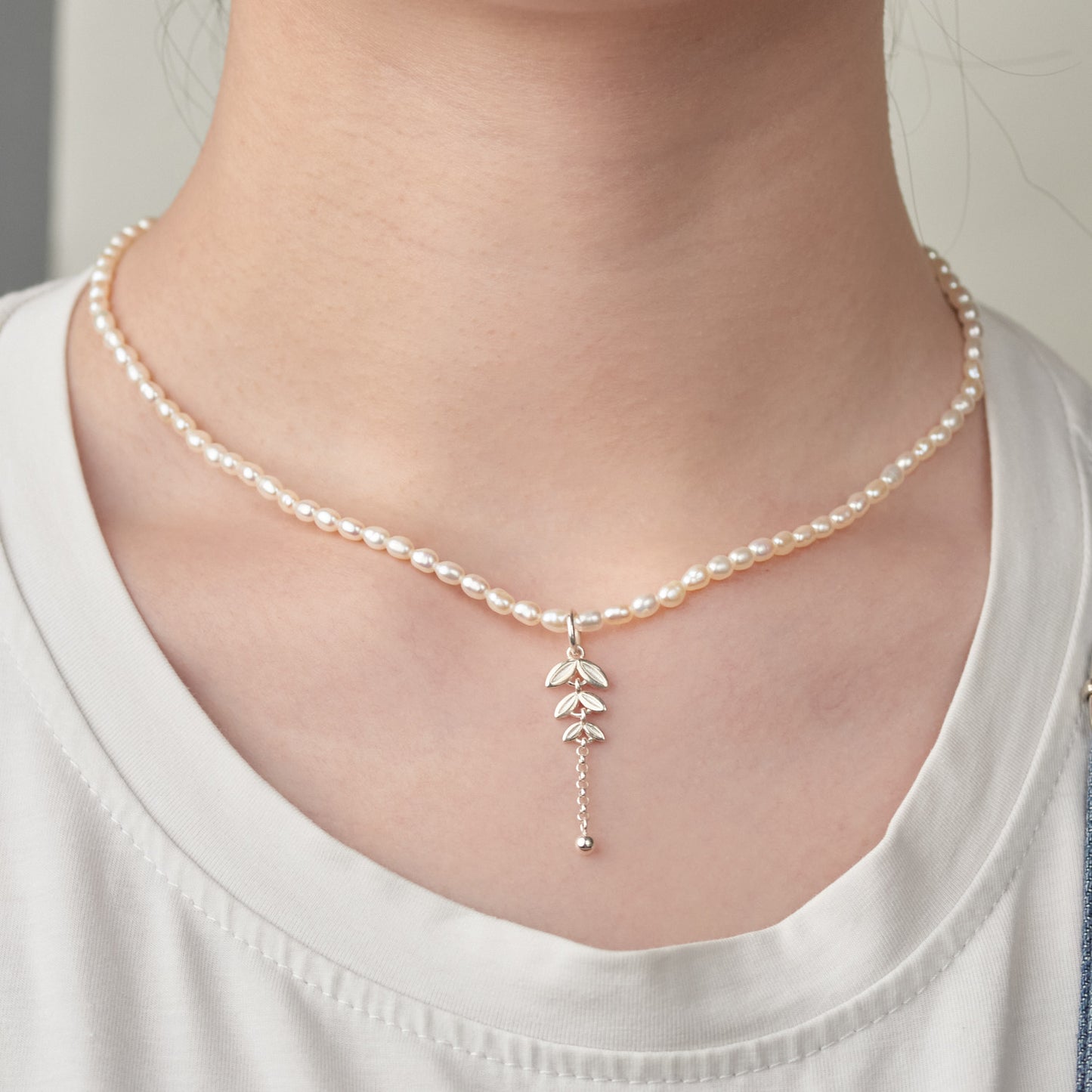 L406005 - Kisspearl Jewelry 3-4mm Rice Pearl  Pendant Necklace