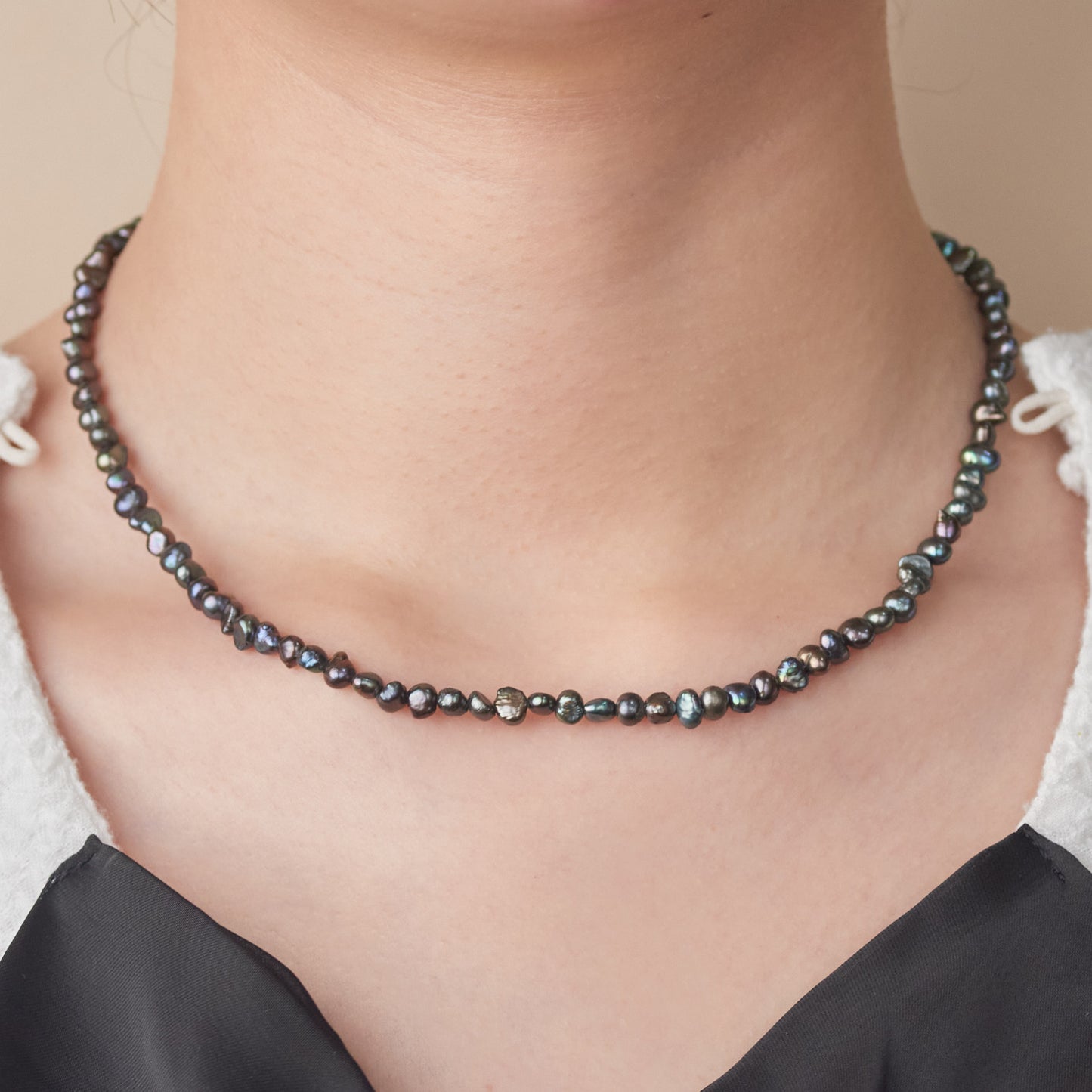 L310012 - Kisspearl Jewelry 3-4mm Black Baroque Pearl Necklace