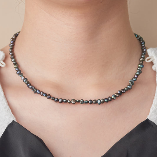 L310012 - Kisspearl Jewelry 3-4mm Black Baroque Pearl Necklace