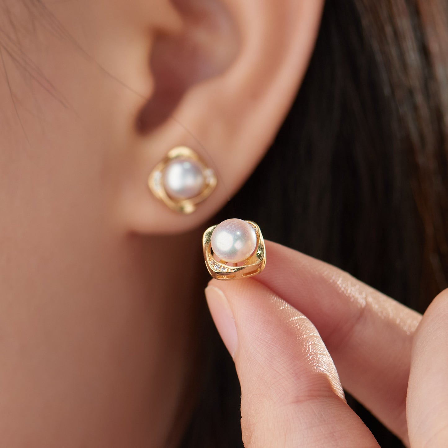 EH003 - Kisspearl Jewelry 6-7mm Button Pearl Copper Earrings