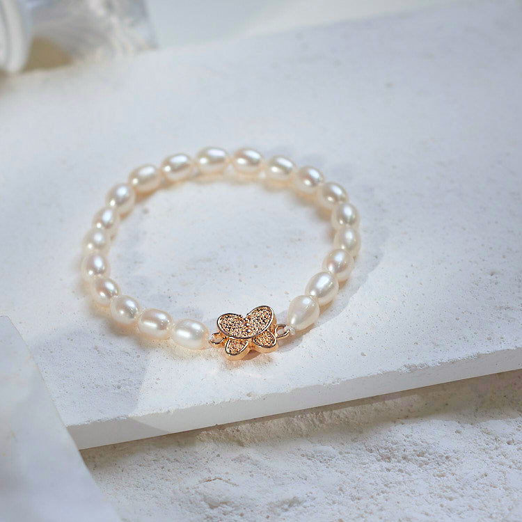 S31014 - Kisspearl Jewelry 6-7mm Butterfly Rice Pearl Bracelet